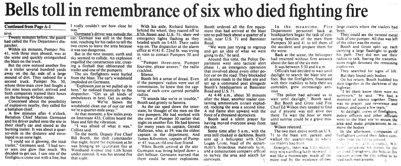 Bells toll in remembrance of six who died fighting fire